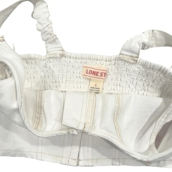 LONE STAR Bustier Corset Crop Top Stretchy Smocked Back Light Cream NWT Small - Picture 7 of 7